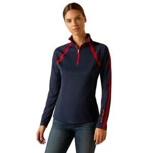 AriatTEK Womens Medium Navy Red 1/4 Zip Equestrian Pullover